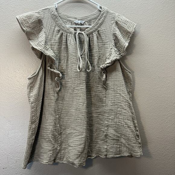 Andree by Unit Gauze 100% Cotton Cottagecore Top 1X Flowy Boho Peasant Tan Taupe - Picture 1 of 6